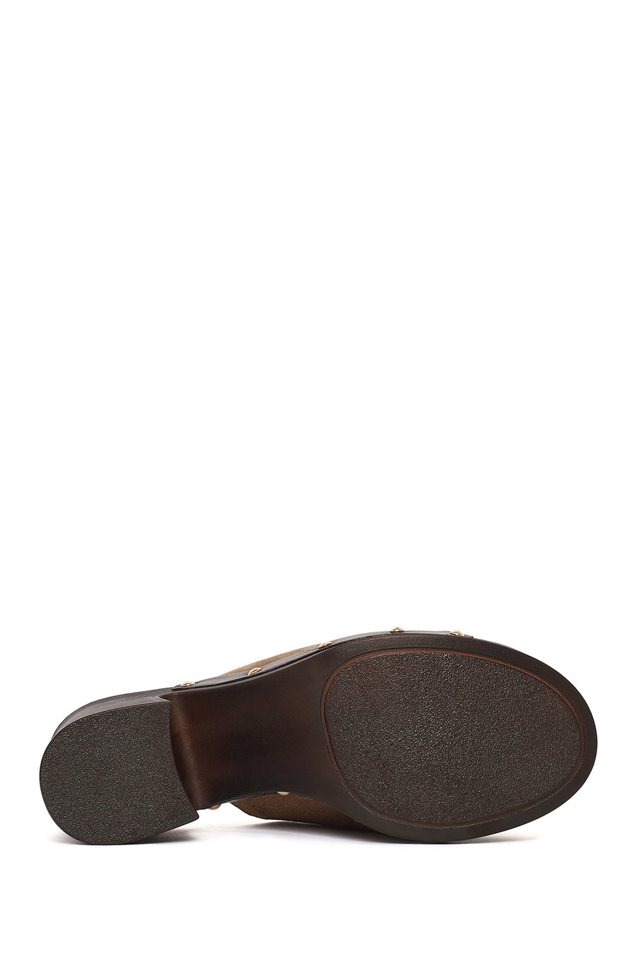 Women's Beige Thick Heeled Suede Leather Slippers