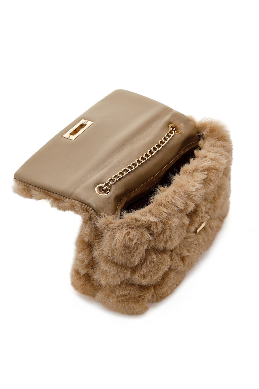 Women's Camel Chain Strap Plush Crossbody Bag