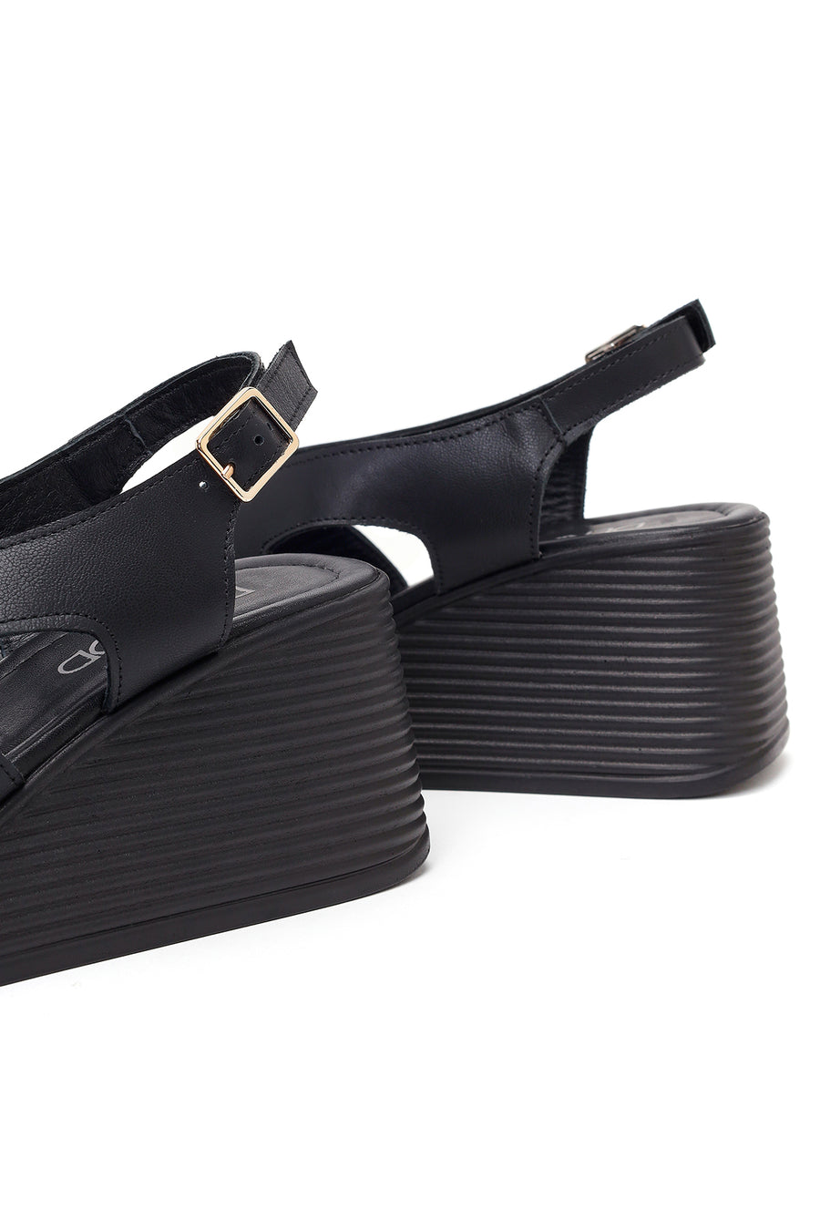 Women's Black Ankle Buckle Platform Leather Sandals
