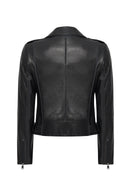 Angel-X Women's Black Biker Leather Jacket | Derimod