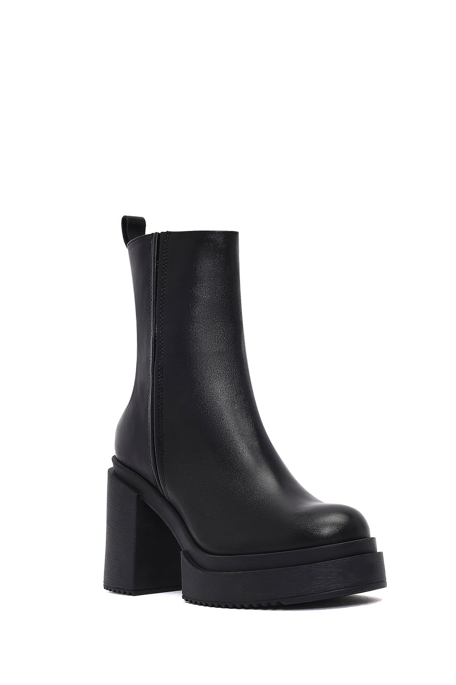 Women's Black Zip-Up Platform High Heel Leather Boots