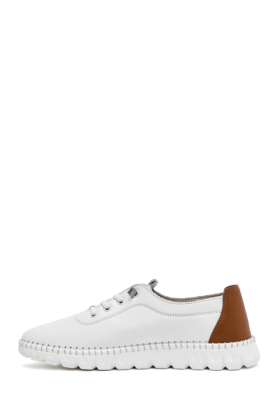 Kadın Beyaz Bağcıklı Deri Sneaker