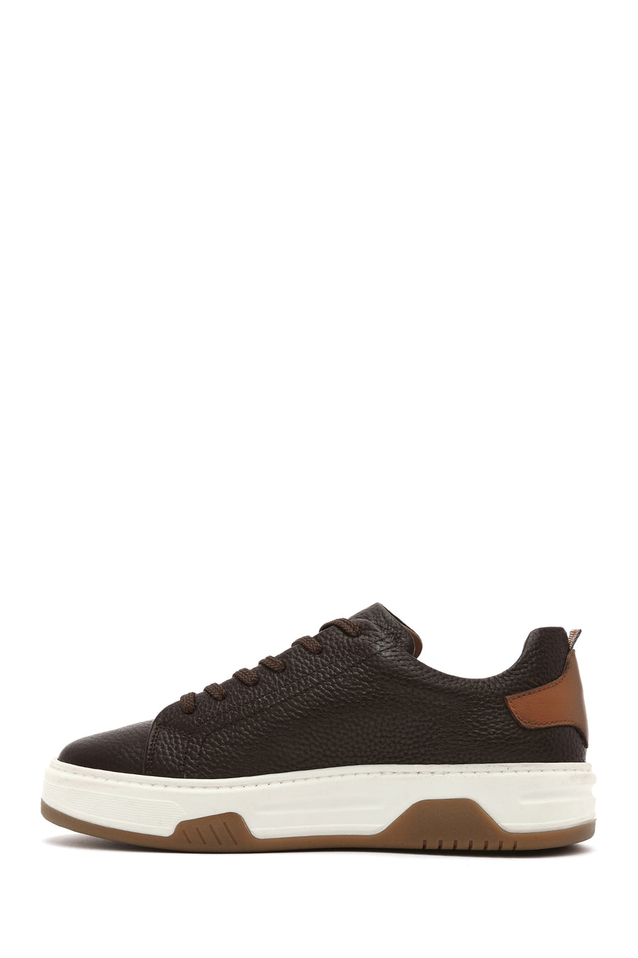 Men's Brown Lace-up Thick-Sole Leather Sneaker