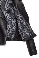 Eliza Women's Black Biker Short Leather Jacket | Derimod
