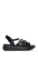 Women's Black Leather Thick-Sole Comfort Sandals | Derimod