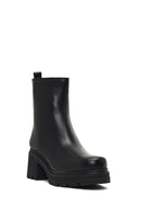 Women's Black Zippered Thick Heeled Leather Boot | Derimod