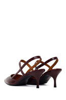 Woman Burgundy Backless Thin-Heeled Croc-Embossed Leather Shoes | Derimod