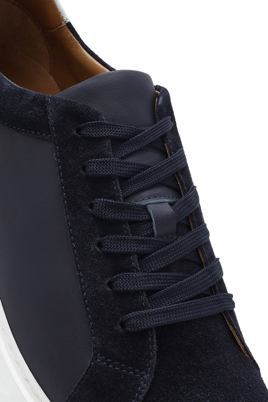 Erkek Lacivert Bağcıklı Deri Sneaker