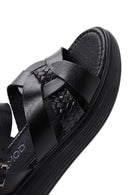 Women's Black Leather Thick-Sole Comfort Sandals | Derimod