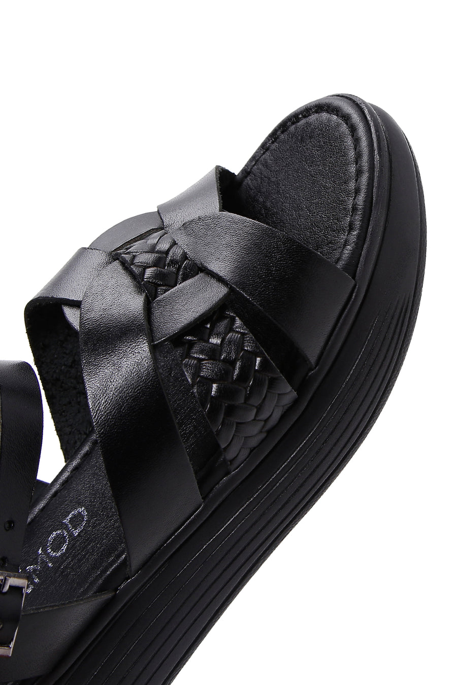 Women's Black Leather Thick-Sole Comfort Sandals
