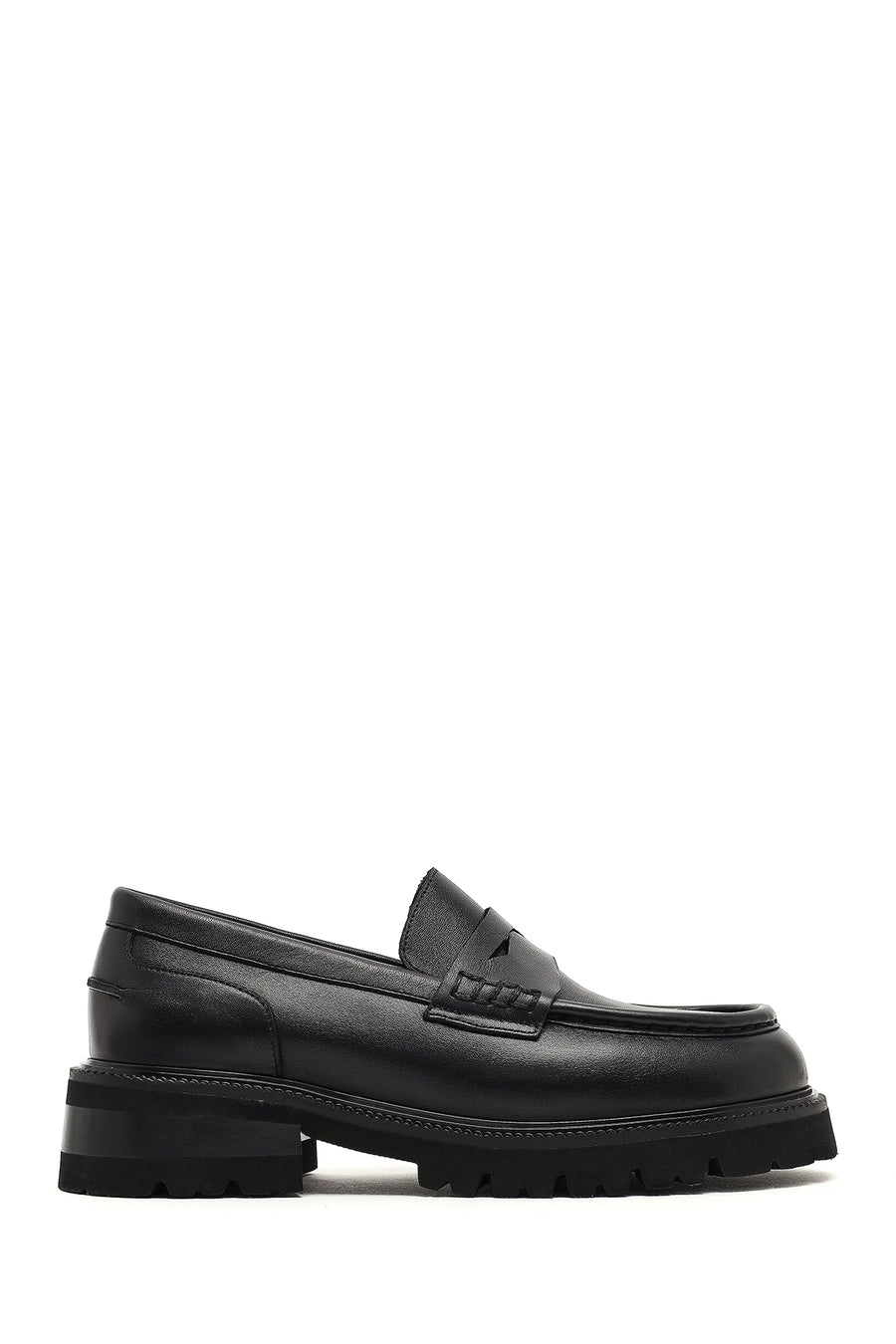 Woman Black Thick-Soled Leather Masculine Loafer AF130002DV | Derimod