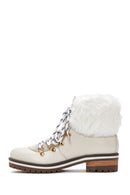 Women's White Leather Lace-up Plush Casual Boots | Derimod