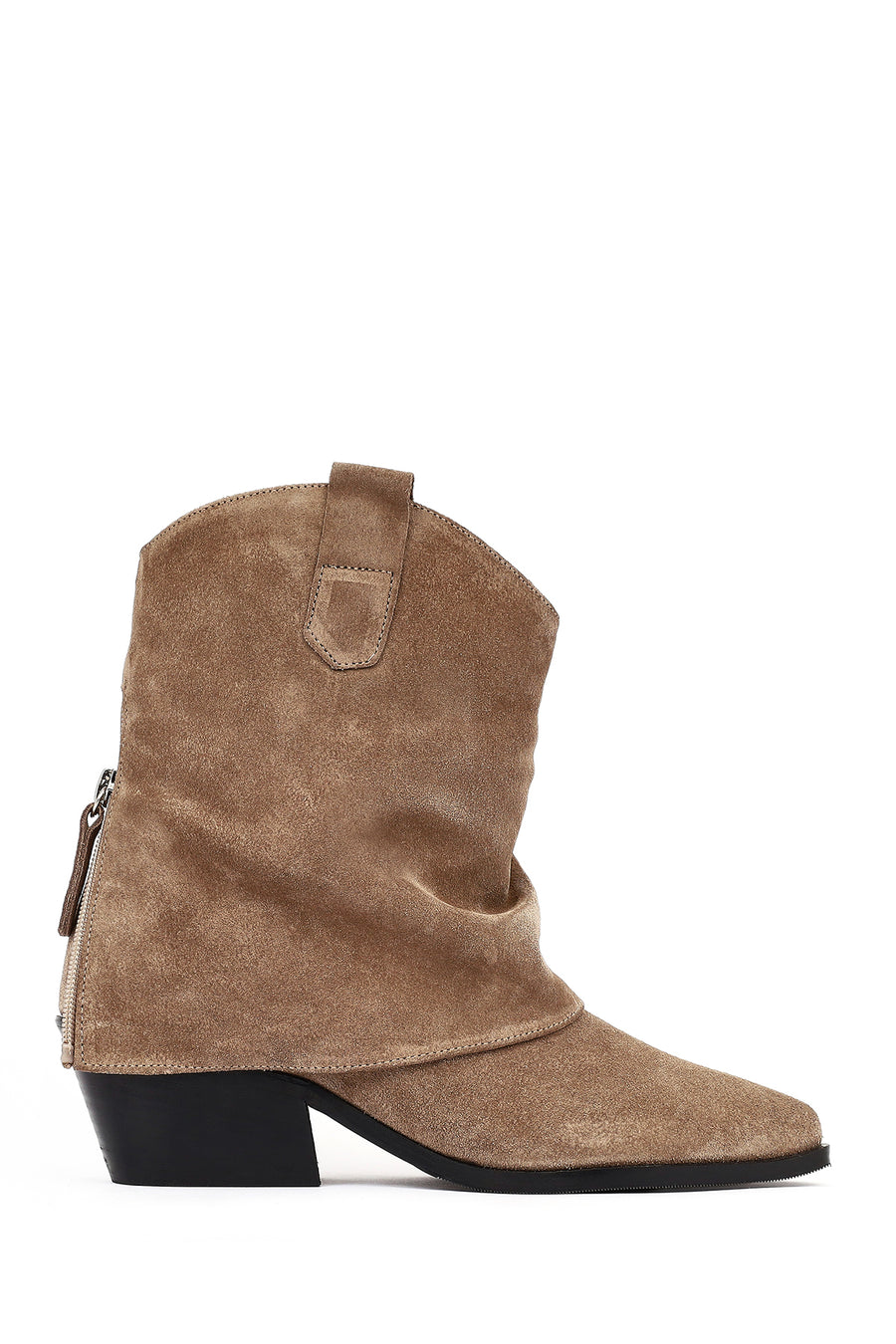 Women's Beige Short Thick Heel Suede Leather Cowboy Boot 25WFD270610 | Derimod