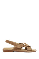 Women's Tan Suede Leather Sandals | Derimod