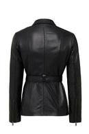 Edith Women's Black Collar Fur Leather Jacket | Derimod