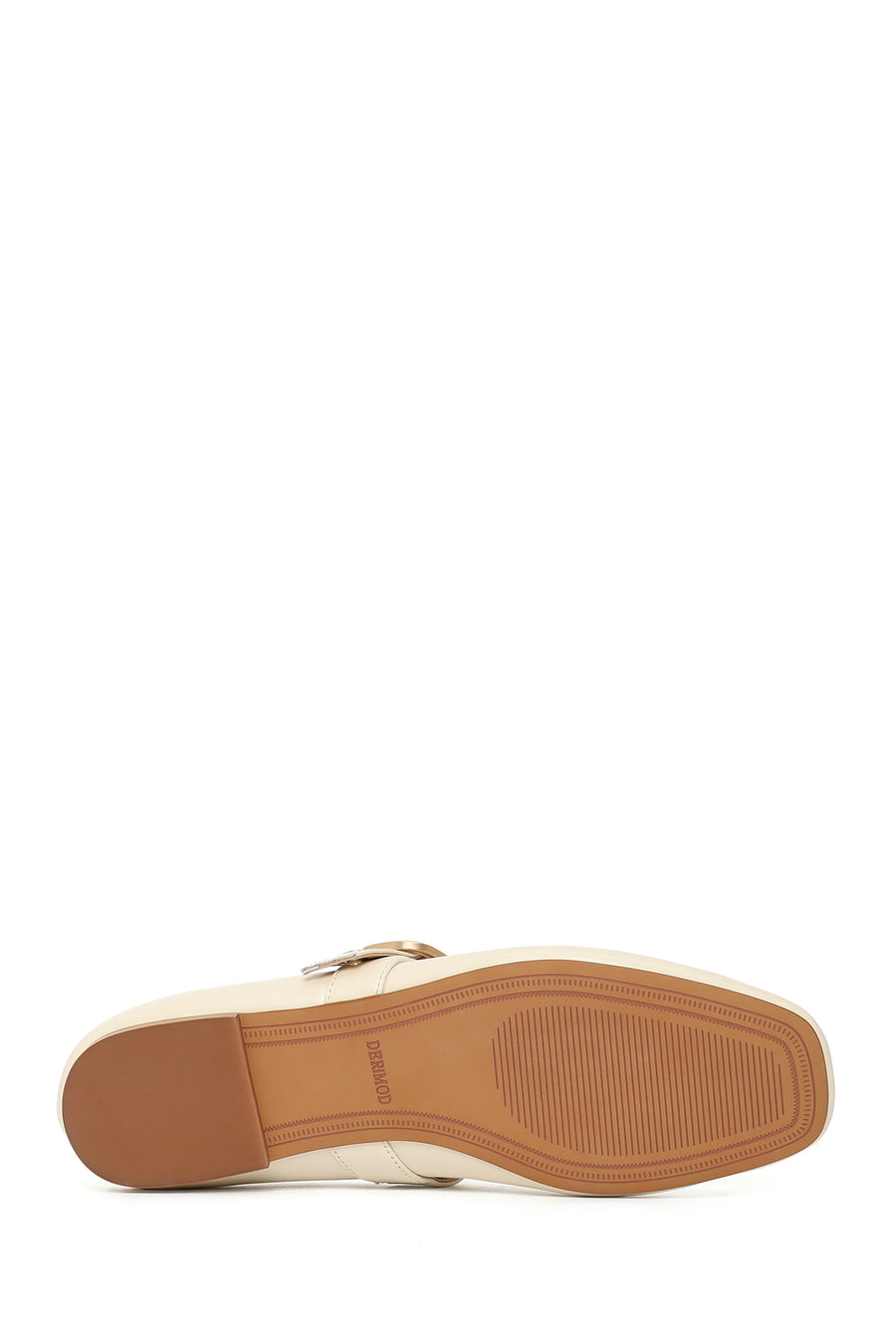 Woman Cream Buckled Leather Ballerine Shoes