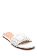 Women's White Braided Casual Flat Slippers | Derimod