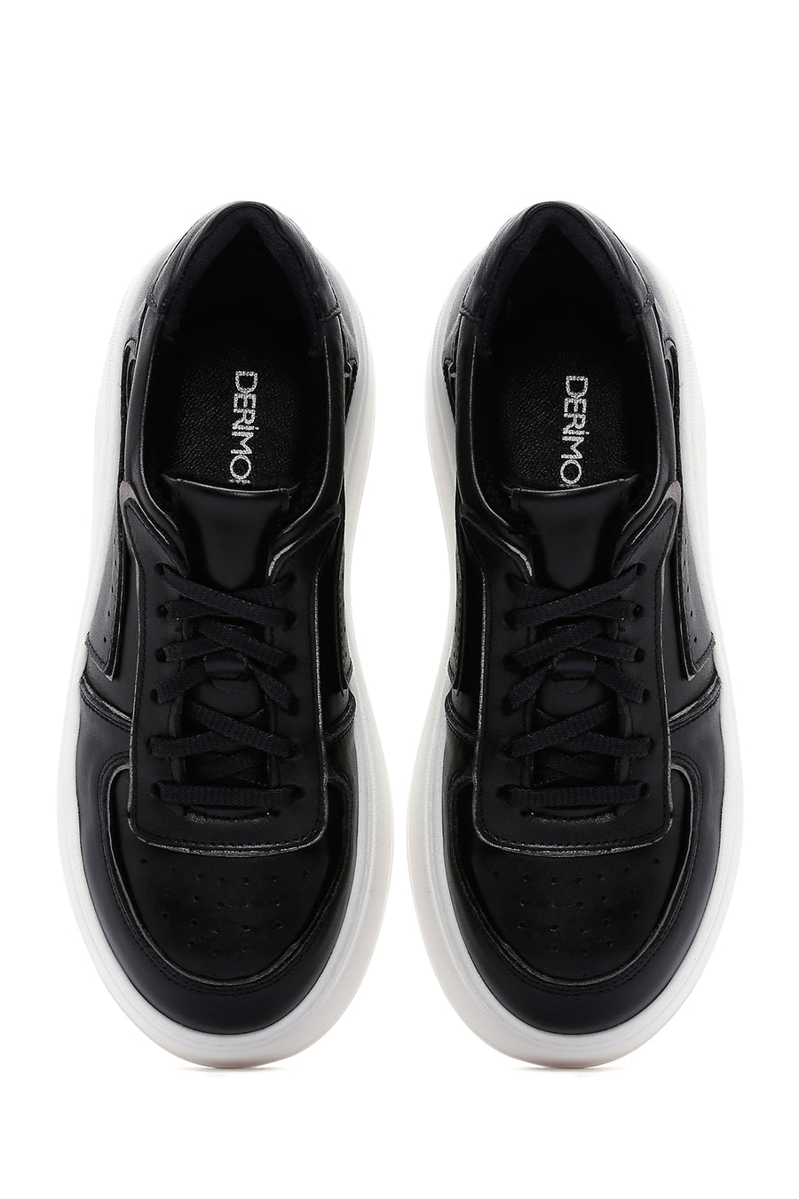 Women's Black Leather Thick Soled Sneaker