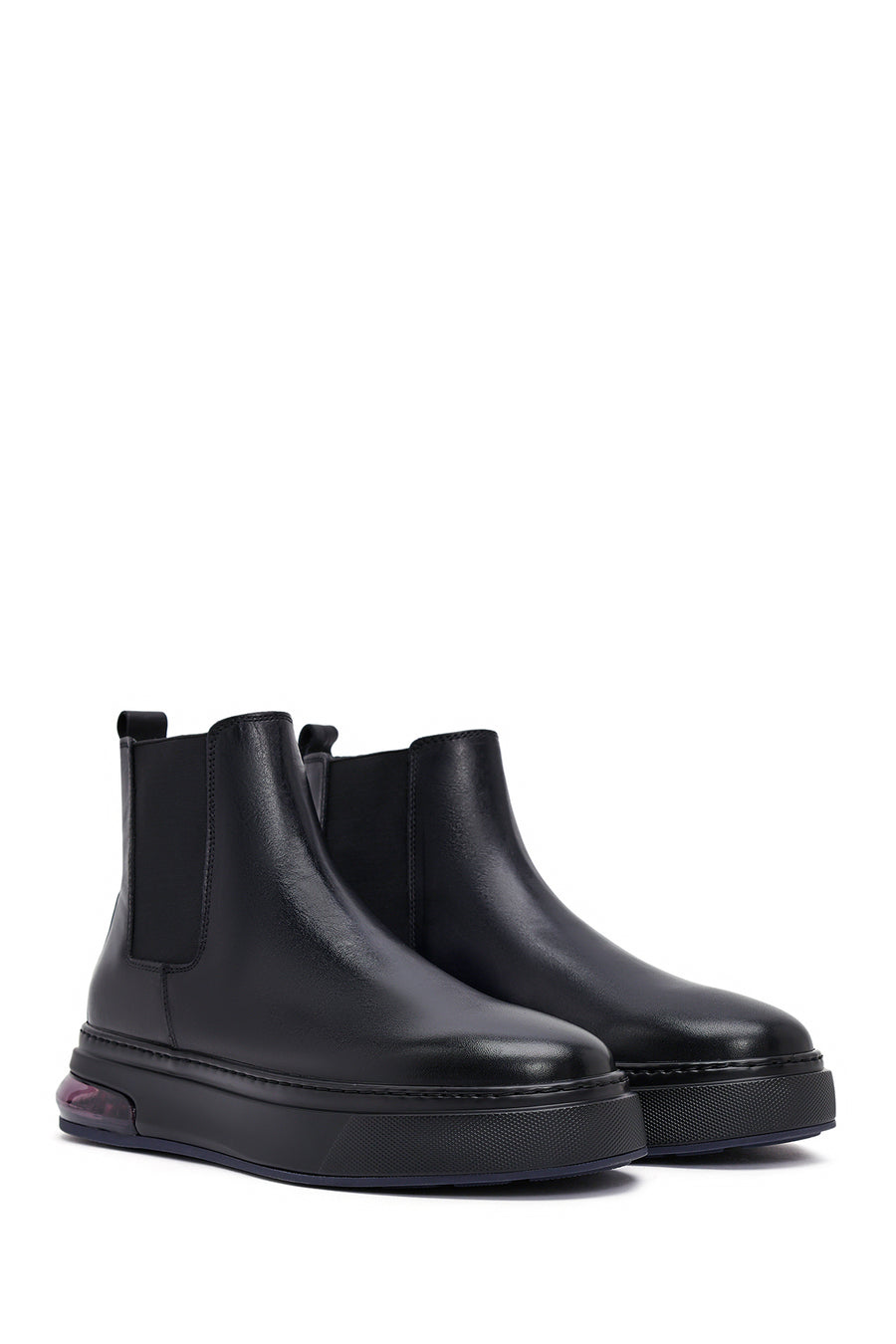 Men's Black Thick Sole Leather Chelsea Boots
