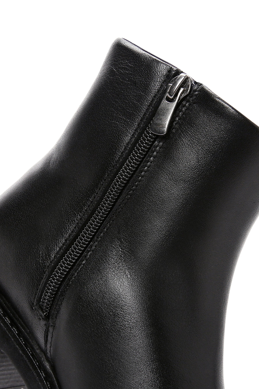 Women's Black Zippered Thick Heeled Leather Boots