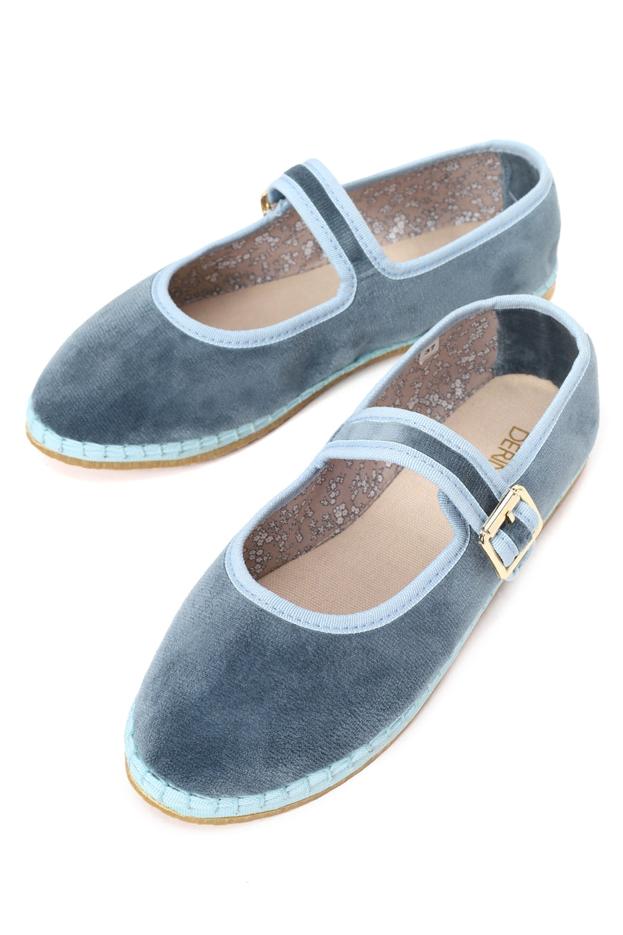 Woman Blue Buckled Fabric Mary Jane Ballerine flats