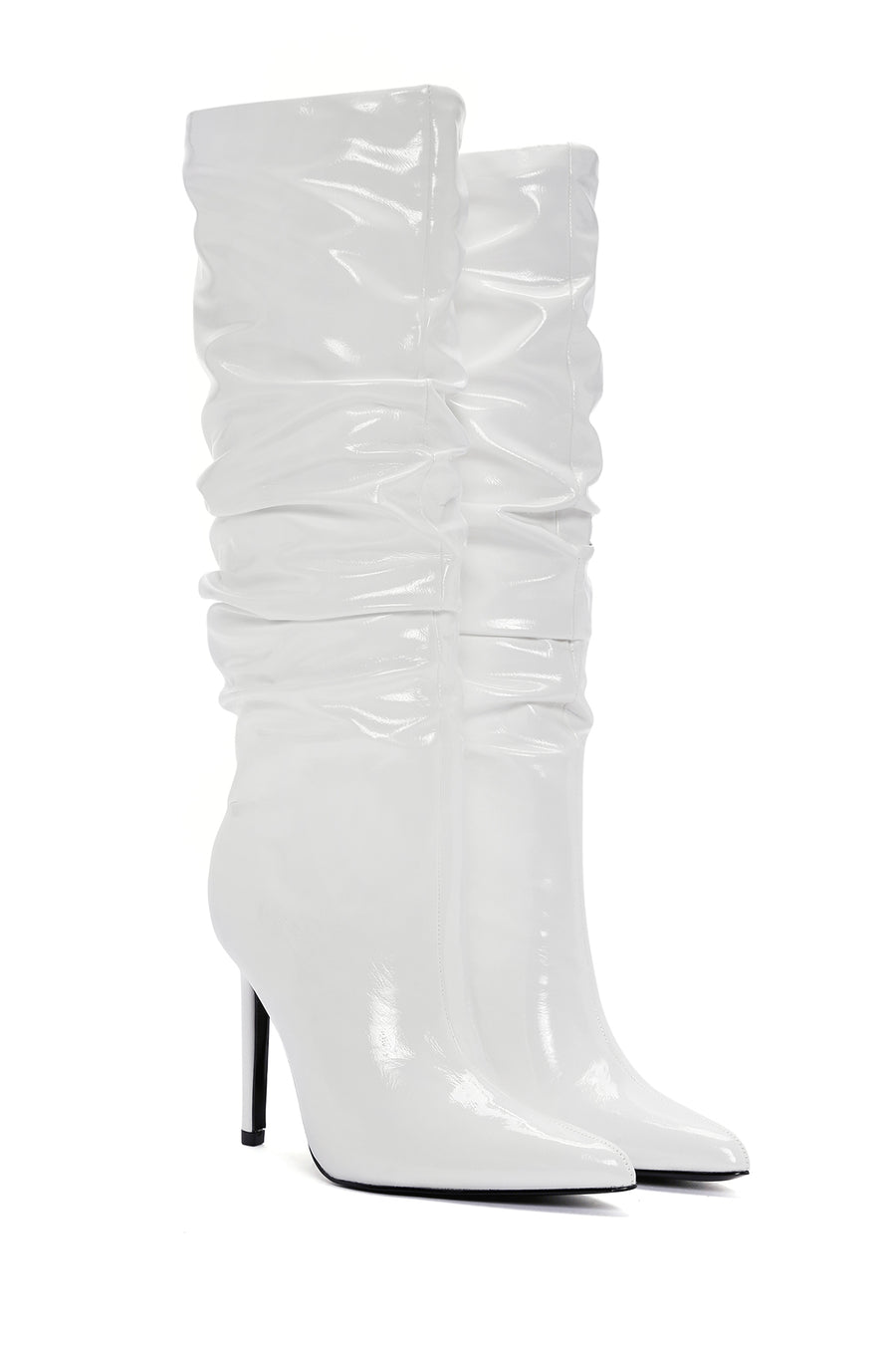 Women's White Thin Heeled Patent Leather Boots