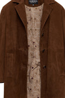 Emma Women's Brown Suede Leather Coat | Derimod