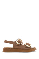 Women's Powder Thick Soled Buckled Suede Leather Comfort Sandals | Derimod