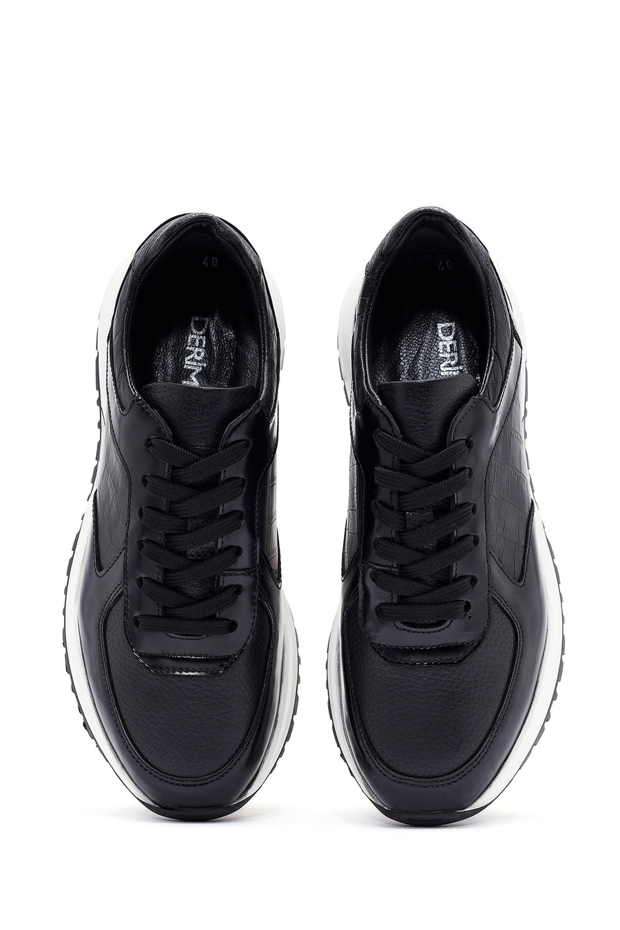 Erkek Siyah Bağcıklı Deri Sneaker