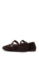 Woman Brown Leopard Patterned Buckled Suede Leather Ballet Flat | Derimod