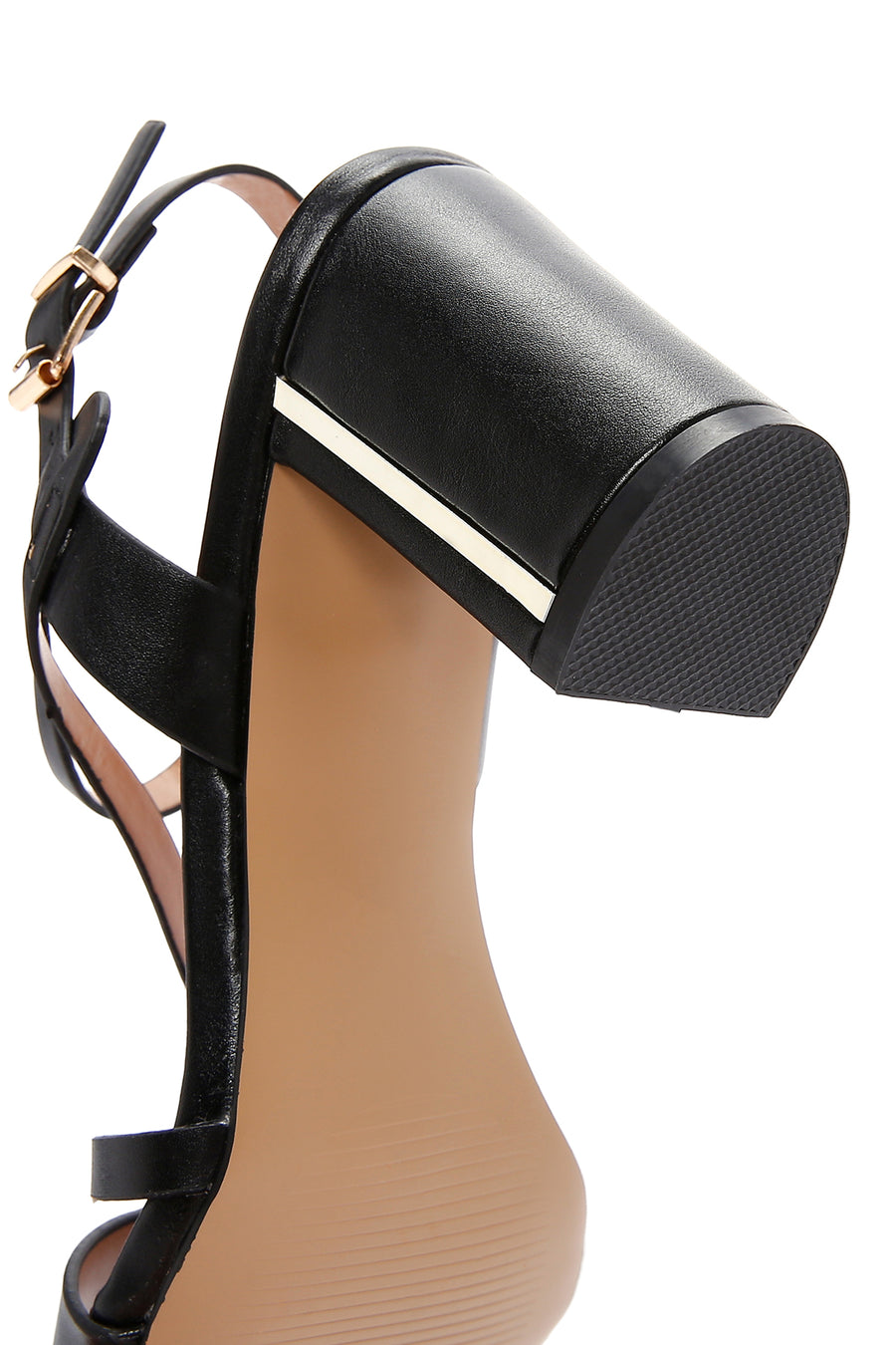 Women's Black Ankle Strap Thick Heeled Sandals
