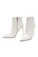 Women's White Zippered Thin Heel Patent Leather Boots | Derimod