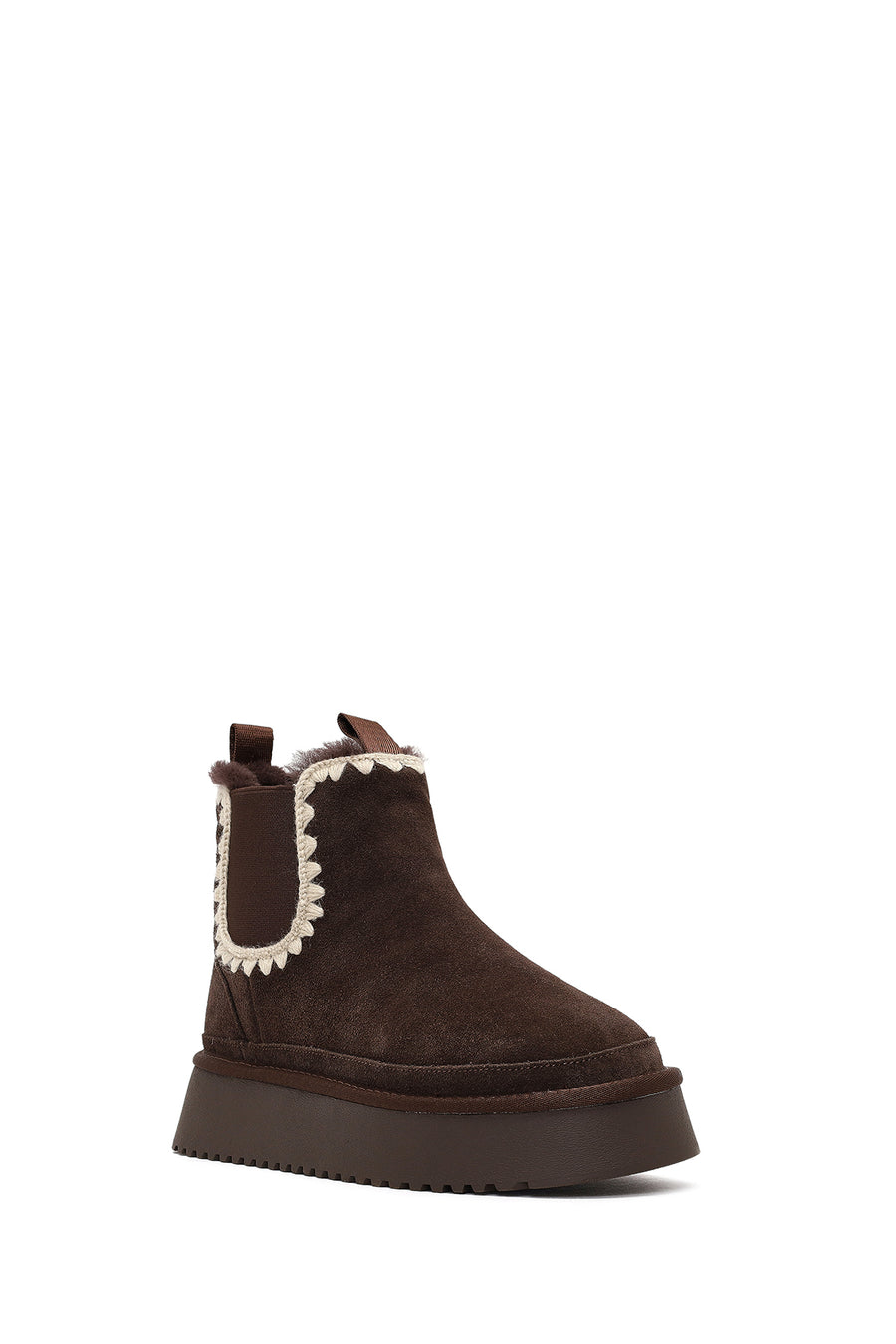 Woman Brown Thick-Soled Patterned Suede Teddy Boots