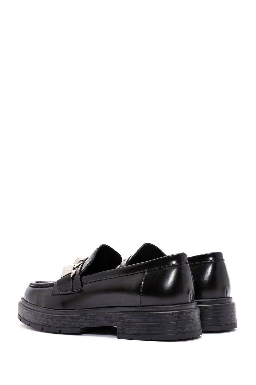 Women's Black Buckle Detailed Leather Masculine Loafer