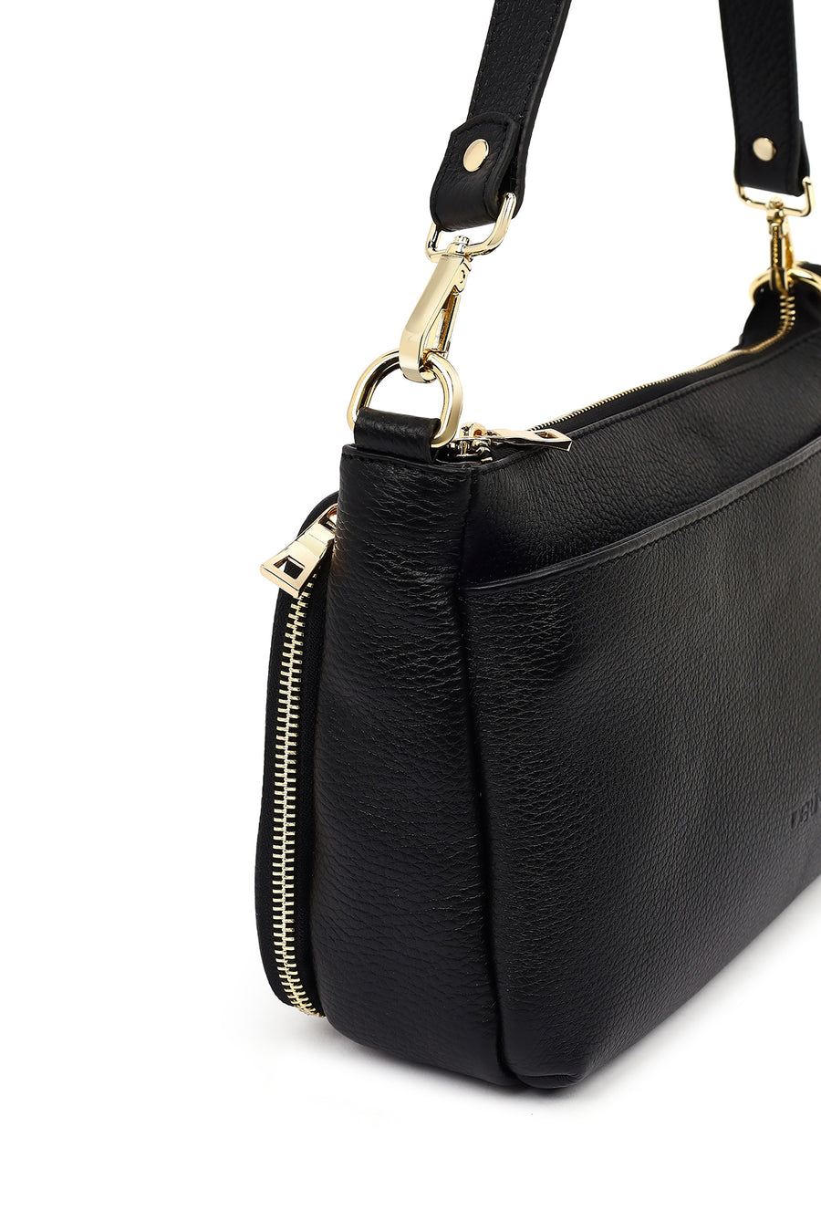 Woman Black Long-Strap Leather Shoulder Bag