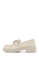 Women's Beige Leather Patent Leather Masculine Loafer | Derimod