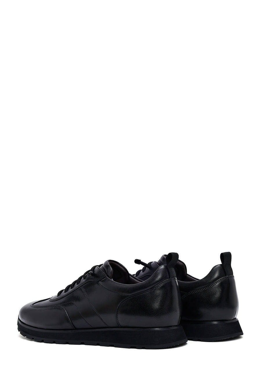 Men's Black Lace-Up Leather Casual Sneakers