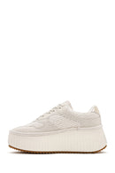 Women's Beige Lace-Up Thick-Sole Knitted Sneakers | Derimod