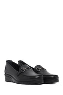 Woman Black Buckled Wedge Heel Leather Loafer | Derimod