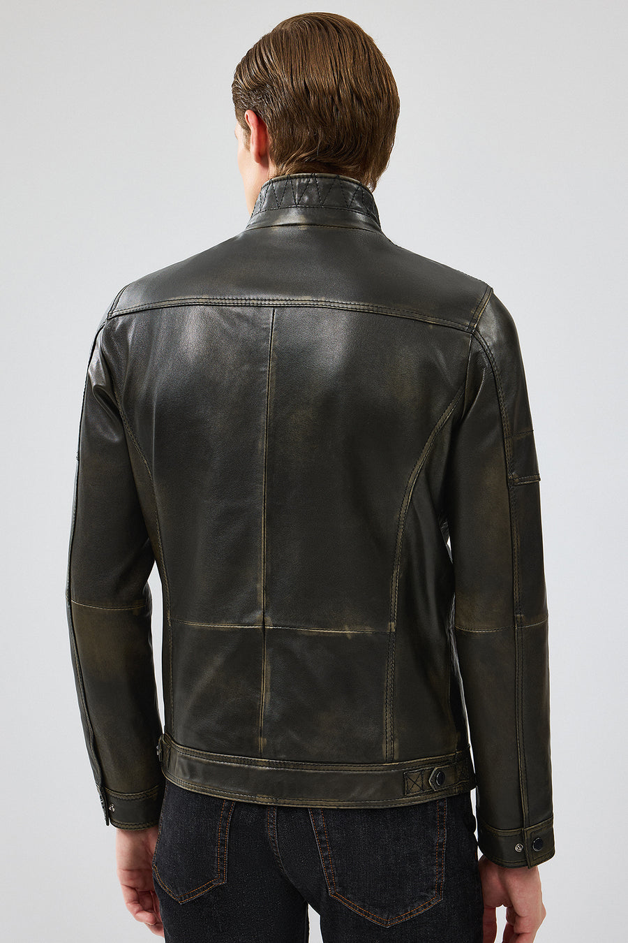 Wade Men's Green Slim-Fit Leather Coat