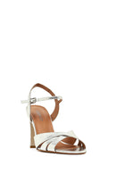 Women's Silver Ankle Buckle High Heel Metallic Leather Sandals | Derimod