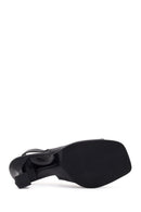 Woman Black Thick-Heeled Leather Sandal | Derimod