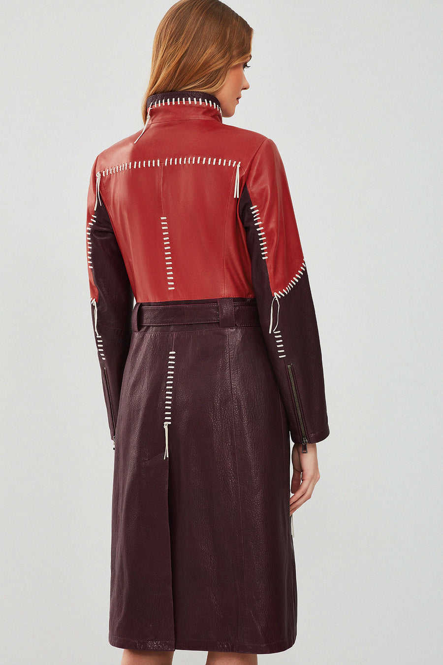 Carmen Women's Burgundy Leather Trench Coat