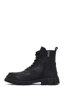 Men's Black Zippered Leather Postal Boots | Derimod