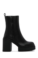 Women's Black Zippered Thick Heeled Leather Boots | Derimod