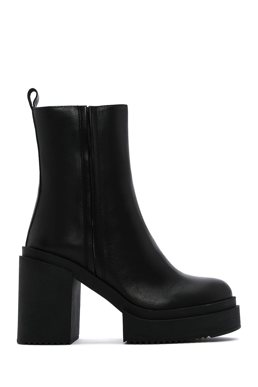 Women's Black Zippered Thick Heeled Leather Boots 24WFD550518 | Derimod