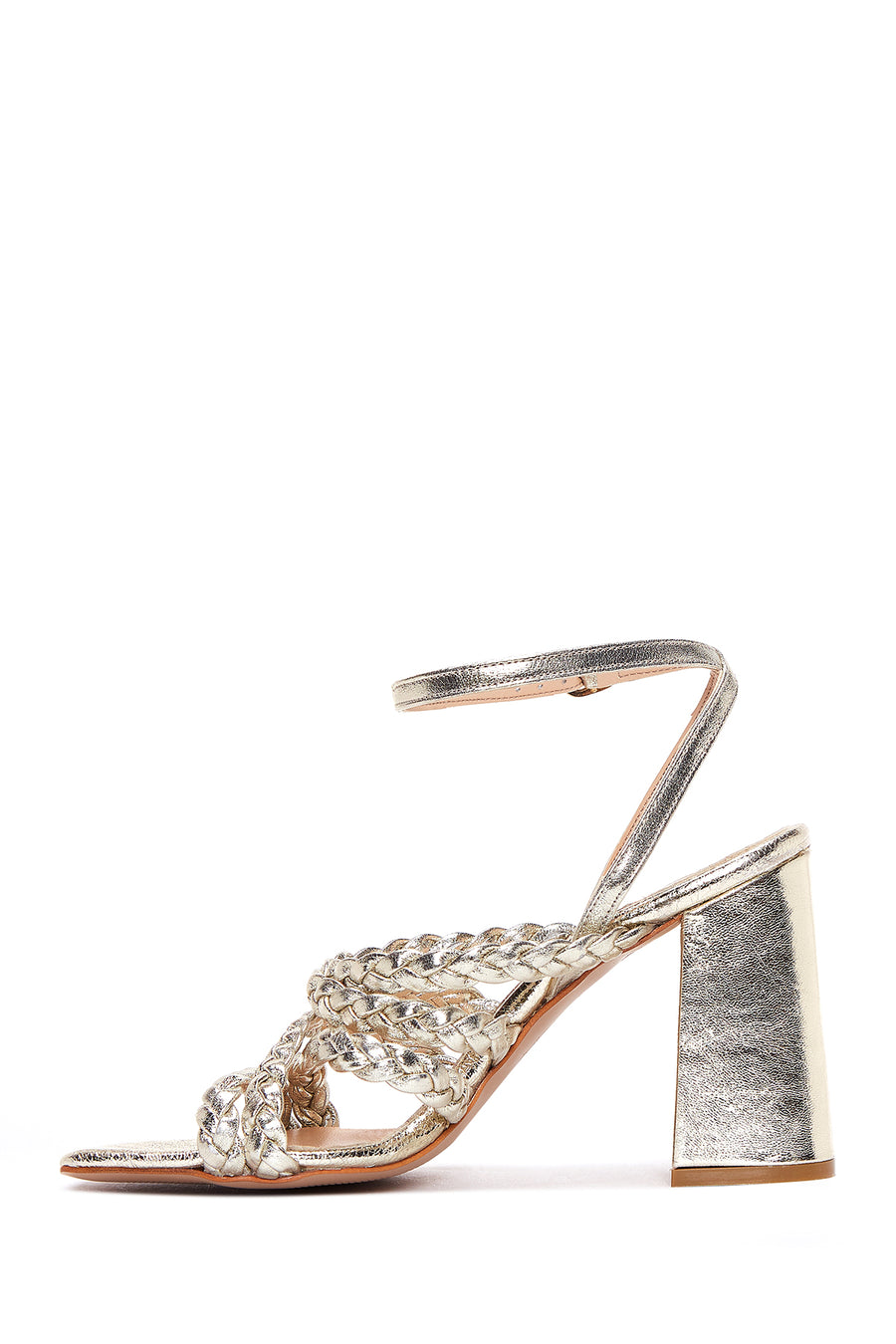 Women's Gold Leather Thick Heeled Sandals