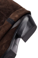 Woman Brown Chunky Heeled Suede Boots | Derimod