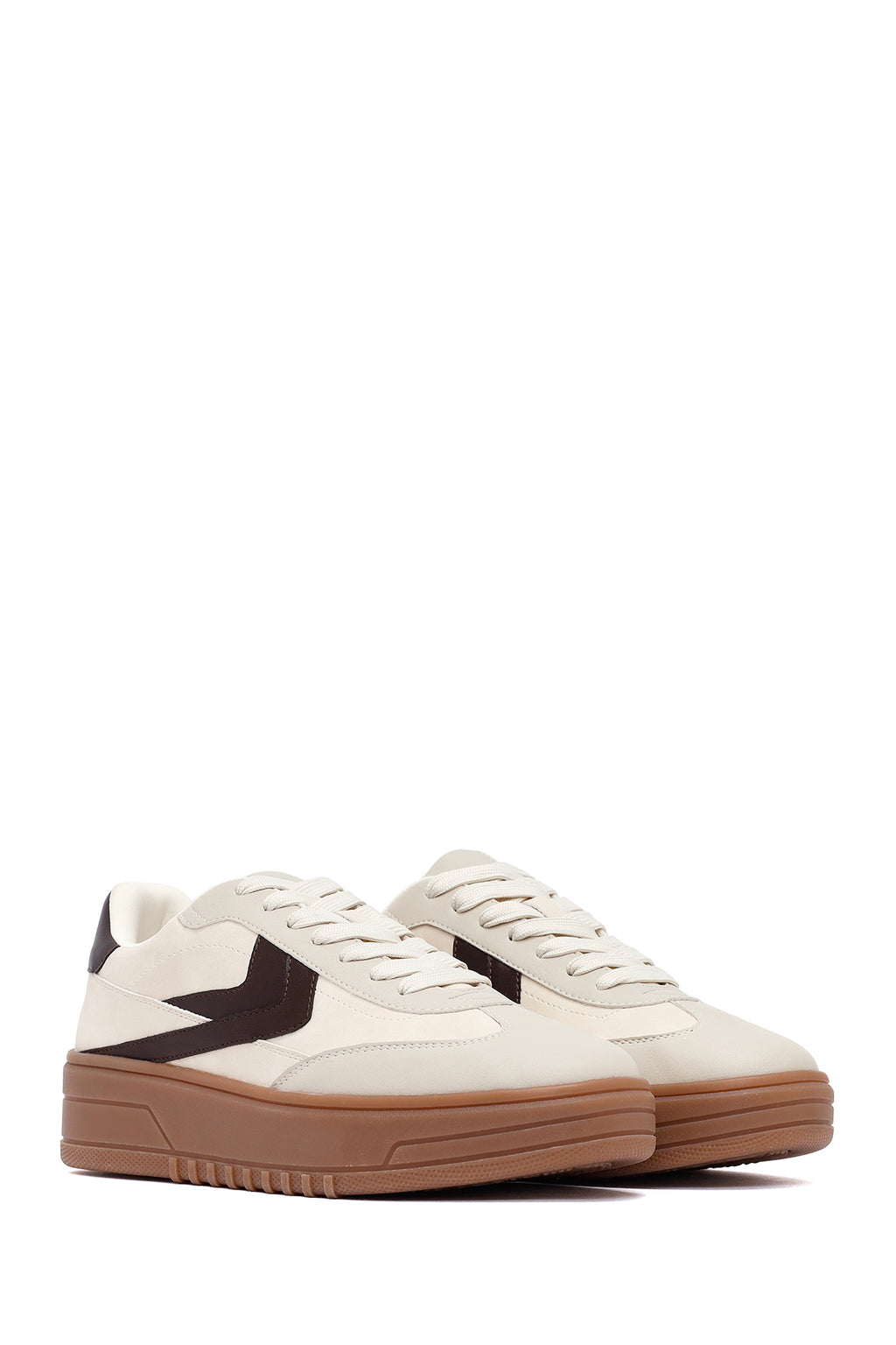 Kadın Bej Bağcıklı Kalın Tabanlı Sneaker