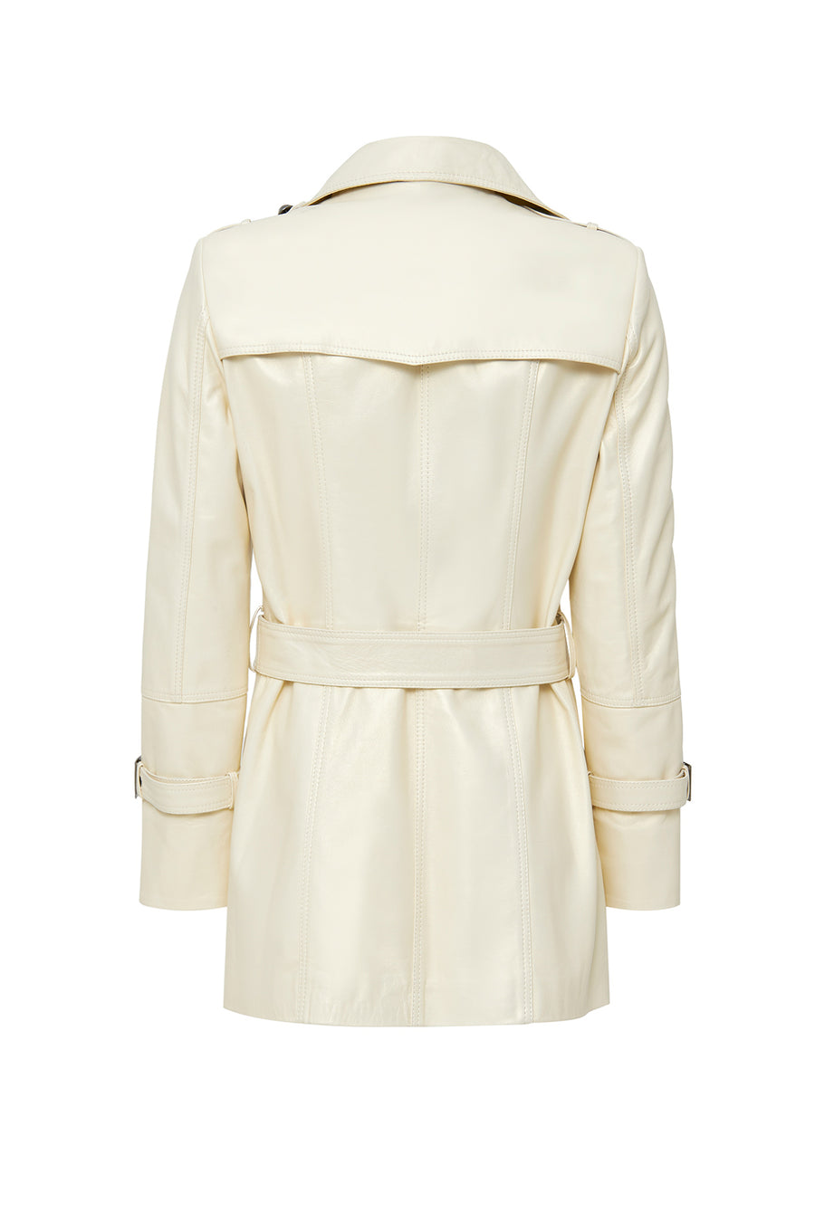 Barbara Women's Beige Double Breasted Collar Regular Leather Trench Coat
